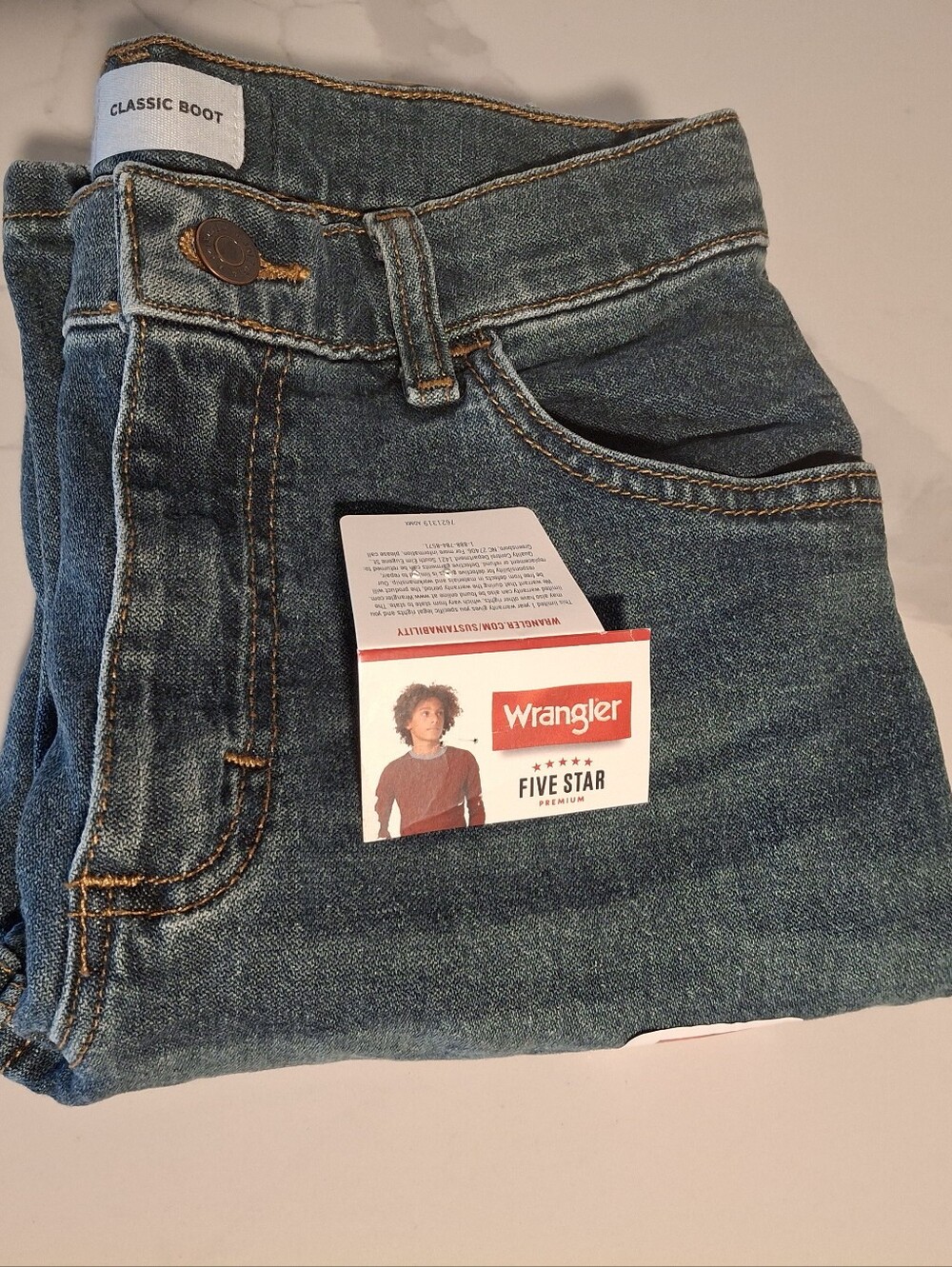 New Wrangler Boys Five Stars Adjustable Waist  Sz 14 Blue Jeans